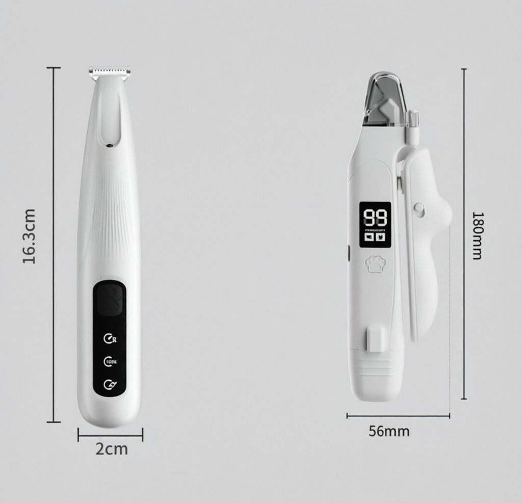 2 in 1 Pet Nail Clipper and Paw Trimmer Set USB Rechargeable Dog Cat Grooming Kit with LED Display Low Noise Nail Grinder and Foot Hair Clipper