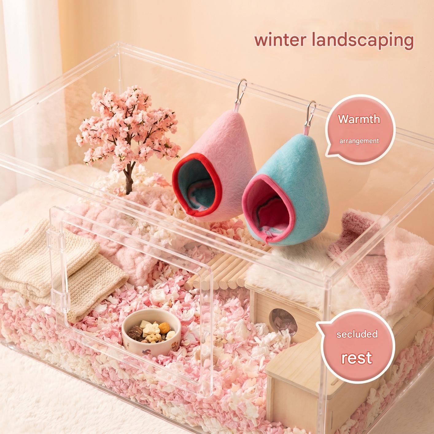 Blue Soft Cozy Hamster Bed Small Pet Sleeping Nest for Winter Guinea Pig, Hamster, Sugar Glider, Safe & Warm Hideaway