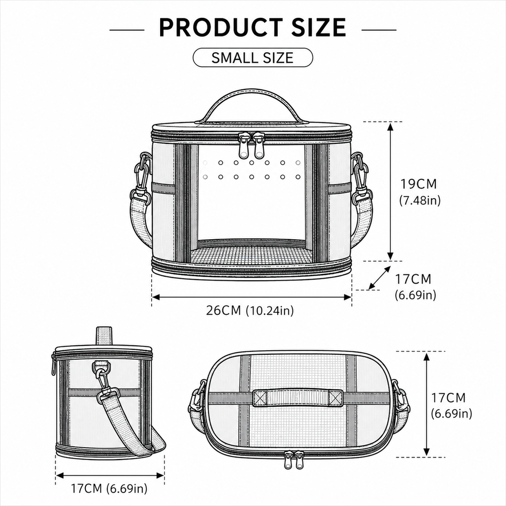 Small Animal Travel Bag(26*17*19cm) - Off-White small nylon and plastic portable pet bag with shoulder strap and handle, suitable for parrots, hamsters, guinea pigs and rabbits.