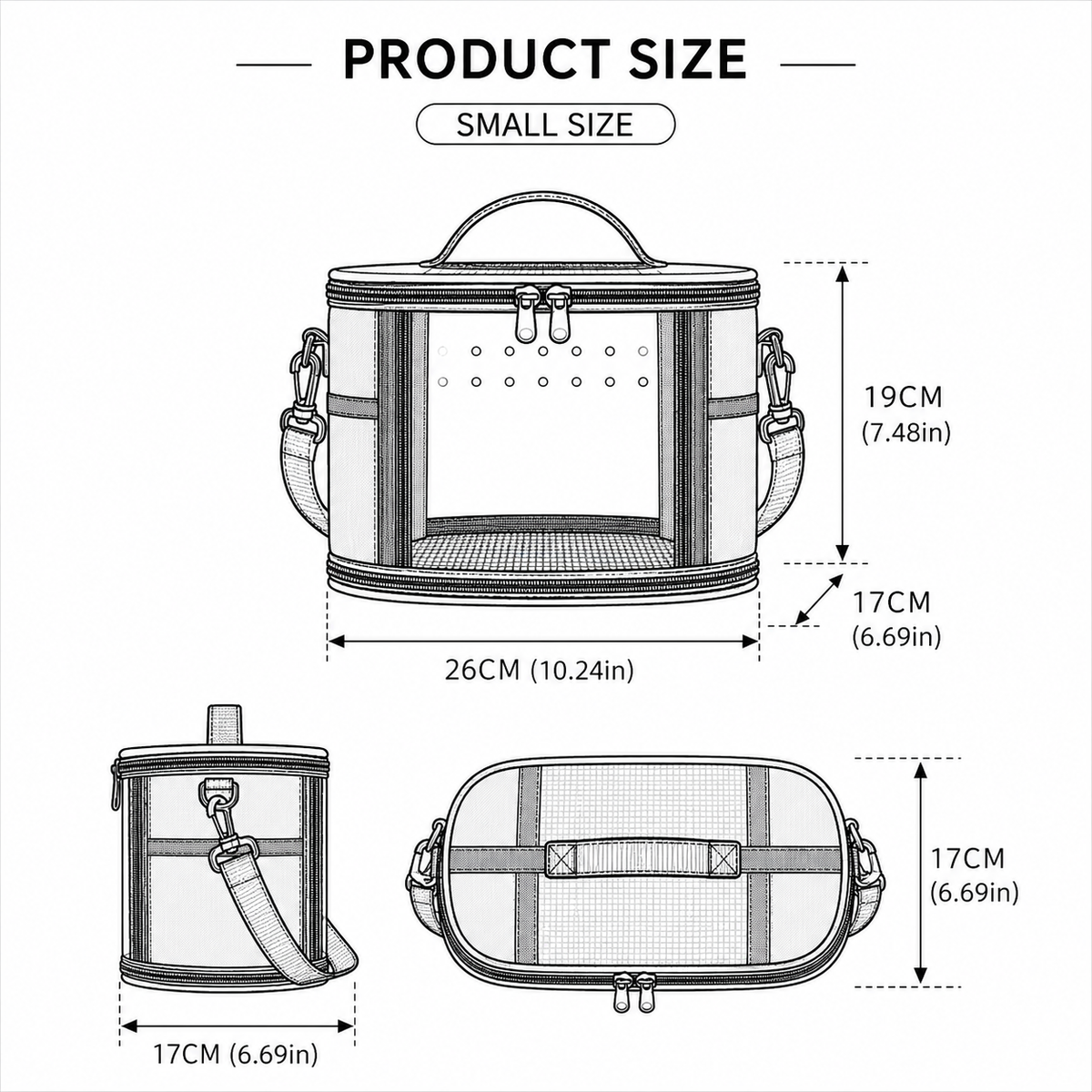 Small Animal Travel Bag(26*17*19cm) - Off-White small nylon and plastic portable pet bag with shoulder strap and handle, suitable for parrots, hamsters, guinea pigs and rabbits.
