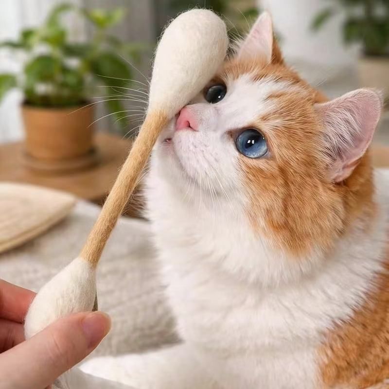 Felt Cat Cave Bed with Catnip Stick Toy 2 Piece Set - Leaf Shaped Cat House Tunnel Bed with Interactive Cat Toy