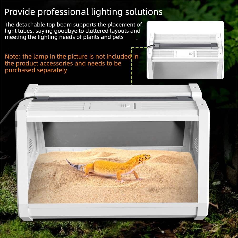 White Desktop Reptile Terrarium Enclosure 27x19x19cm with Double Door Opening and Ventilation for Small Reptiles, Amphibians and Plants