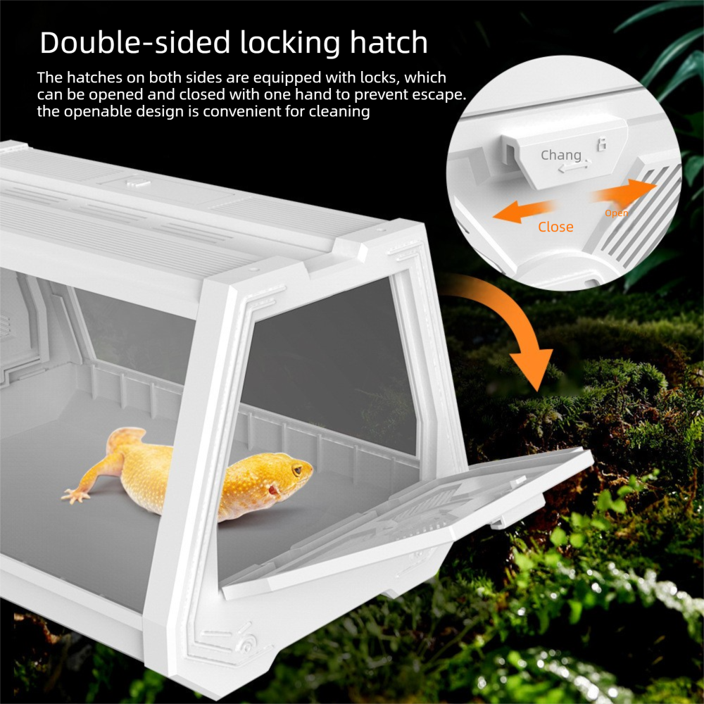 Grey Desktop Reptile Terrarium Enclosure 35X25.5X22cm with Double Door Opening and Ventilation for Small Reptiles, Amphibians and Plants