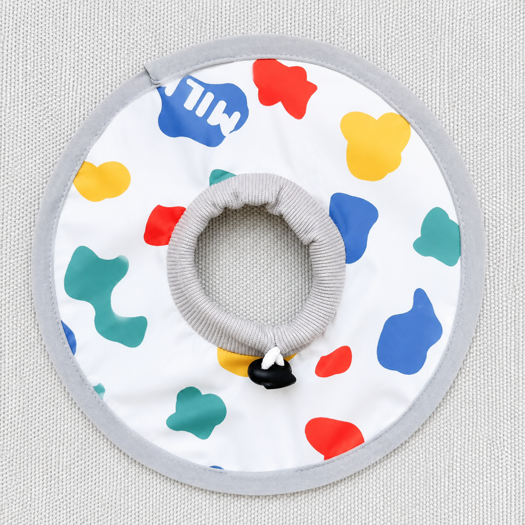 Milk Pattern Soft Waterproof Elizabethan Collar for Cats & Dogs L Size - Adjustable Anti-Licking Recovery Cone After Surgery