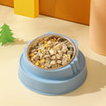 Blue Stainless Steel Cat Food Bowl with Cat Face Design Raised Pet Feeding Bowl
