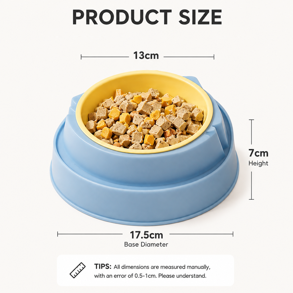Blue Stainless Steel Cat Food Bowl with Cat Face Design Raised Pet Feeding Bowl