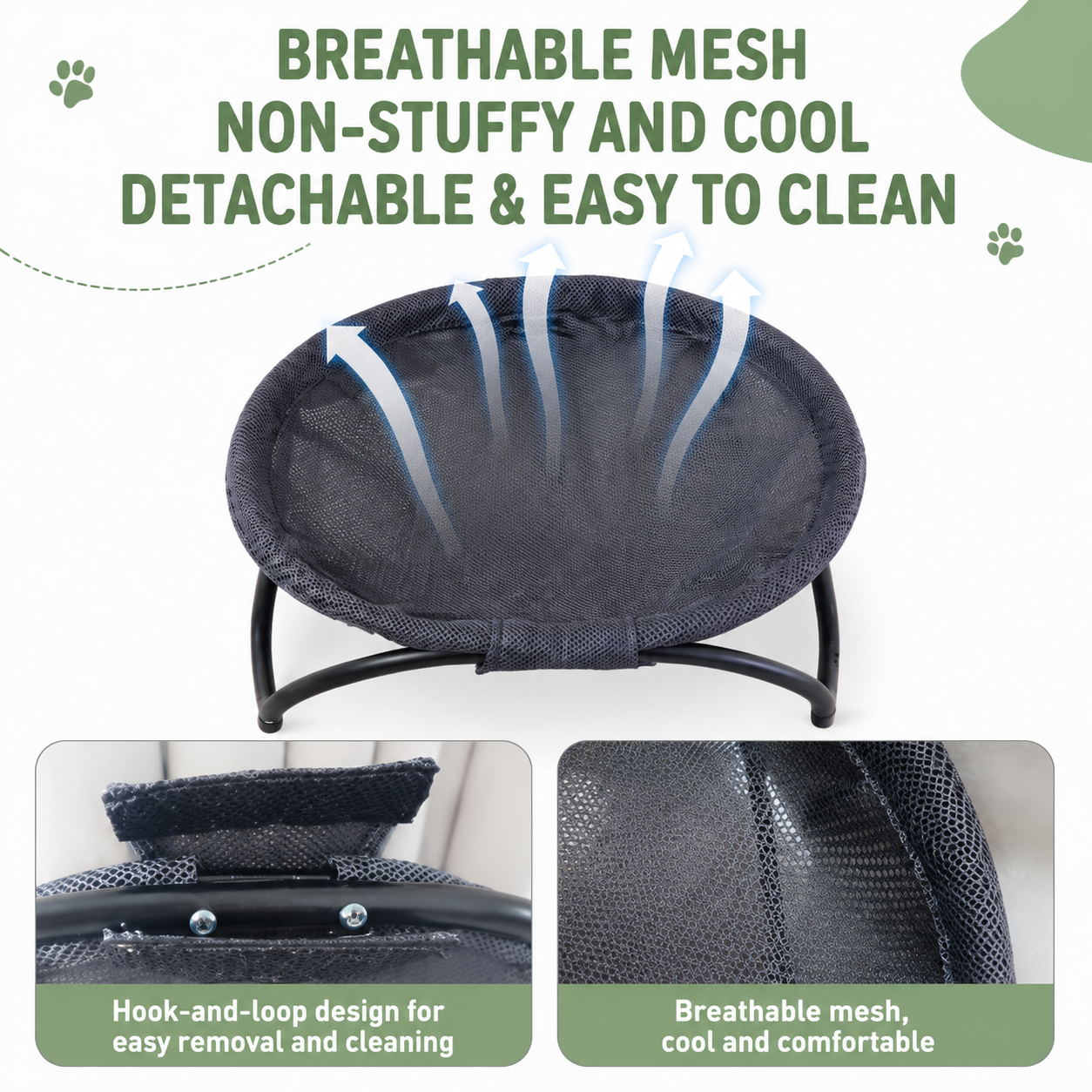 Grey Elevated Cat Hammock Bed - 45 x 42 x 23 cm Reinforced Iron Frame and Easily Removable Breathable Elastic Mesh, Stable Raised Cooling Lounger for Cats and Small Dogs All Season Use