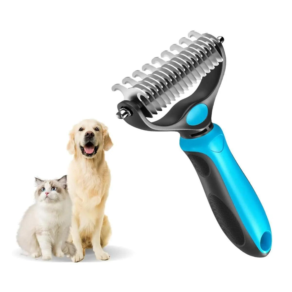 Green Dual Sided Pet Knot Cutter for Dogs & Cats - 17 / 9 Tooth Undercoat Grooming Rake with Non-Slip TPR Handle, Perfect Long Fur Remove Tangles Mats Knots