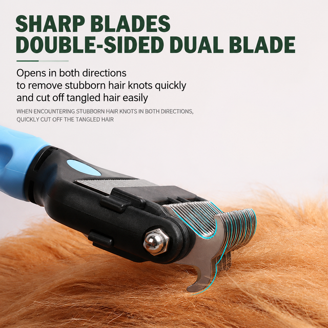 Orange Dual Sided Pet Knot Cutter for Dogs & Cats - 17 / 9 Tooth Undercoat Grooming Rake with Non-Slip TPR Handle, Perfect Long Fur Remove Tangles Mats Knots