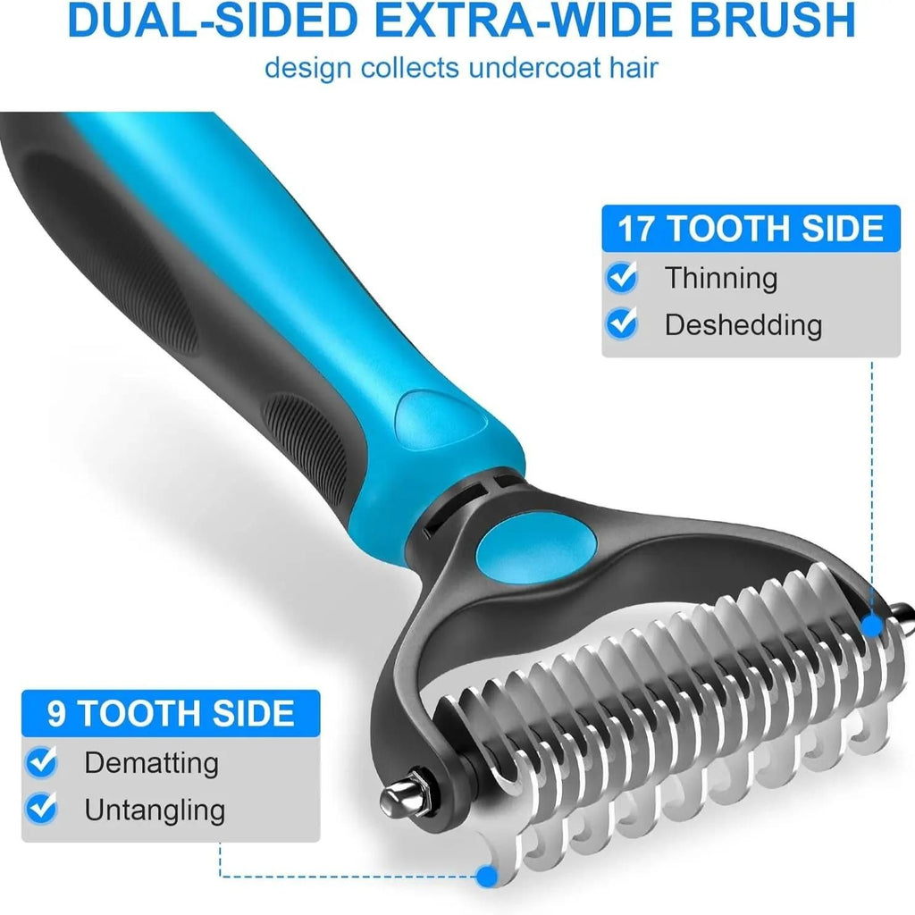Orange Dual Sided Pet Knot Cutter for Dogs & Cats - 17 / 9 Tooth Undercoat Grooming Rake with Non-Slip TPR Handle, Perfect Long Fur Remove Tangles Mats Knots