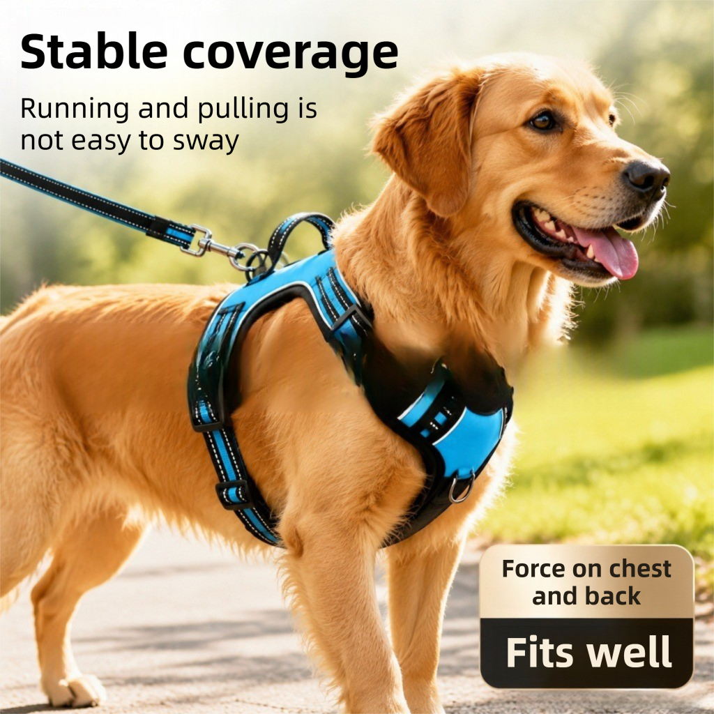 3 Piece Orange No Pull Dog Harness and Leash Set with Poop Bag Holder (M Size) - Adjustable Escape Proof Reflective Vest for Small Medium Large Dogs