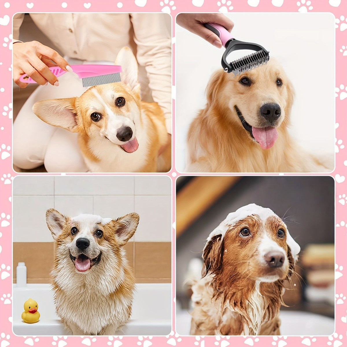 7PCS Blue Pet Grooming, Nail and Oral Care Kit - Selfcleaning Slicker Brush, Dematting Rake, Nail Clipper / File, Flea Comb & Silicone Finger Toothbrushes for Dog Cat