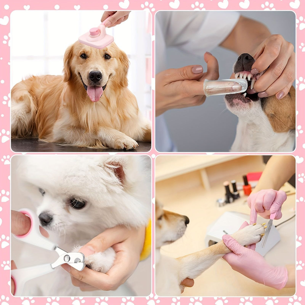 7PCS Blue Pet Grooming, Nail and Oral Care Kit - Selfcleaning Slicker Brush, Dematting Rake, Nail Clipper / File, Flea Comb & Silicone Finger Toothbrushes for Dog Cat