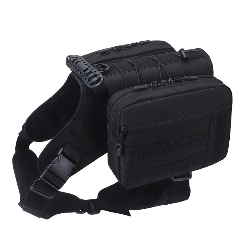 2-in-1 Black Dog Saddlebag Harness Backpack - Large Dog Adjustable Hiking Pack with Detachable Dual Side Pouches, Breathable Lining, Top Handle and Padded Neck Support