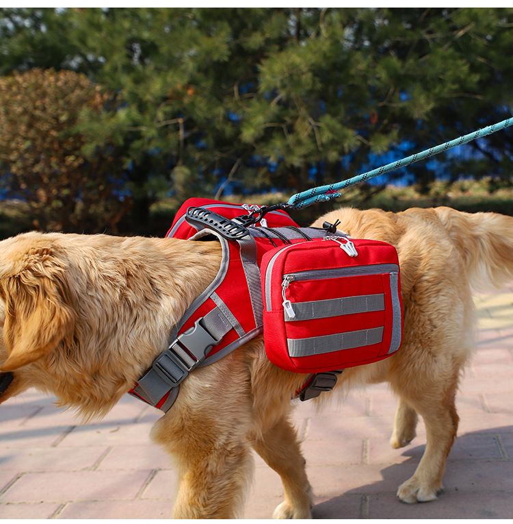 2-in-1 Black Dog Saddlebag Harness Backpack - Large Dog Adjustable Hiking Pack with Detachable Dual Side Pouches, Breathable Lining, Top Handle and Padded Neck Support