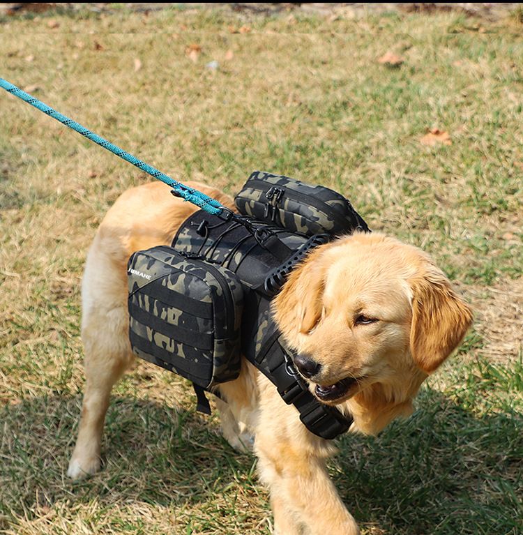 2-in-1 Red Dog Saddlebag Harness Backpack - Large Dog Adjustable Hiking Pack with Detachable Dual Side Pouches, Breathable Lining, Top Handle and Padded Neck Support