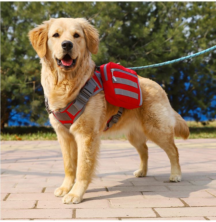 2-in-1 Camuflage Dog Saddlebag Harness Backpack - Large Dog Adjustable Hiking Pack with Detachable Dual Side Pouches, Breathable Lining, Top Handle and Padded Neck Support