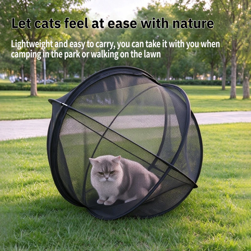 Pink 360° Panoramic Rolling Cat Playpen - 70cm Foldable Spherical Cat Safe Exercise Enclosure, One-Click Setup & Easy Storage for Indoor Outdoor Play and Training