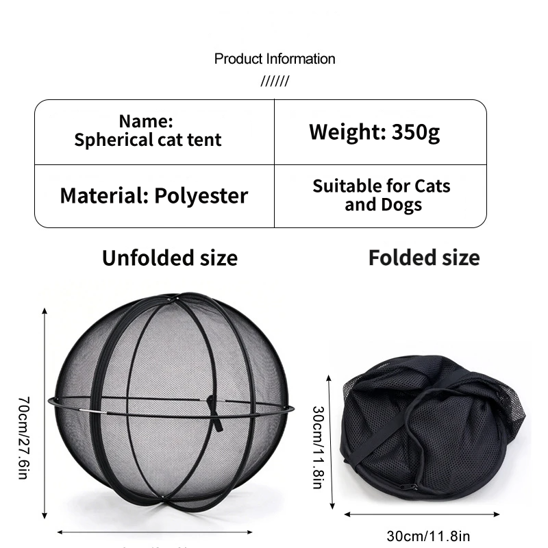Blue 360° Panoramic Rolling Cat Playpen - 70cm Foldable Spherical Cat Safe Exercise Enclosure, One-Click Setup & Easy Storage for Indoor Outdoor Play and Training