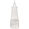 Boho Macrame Hanging Cat Hammock with Wooden Beads and Tassels - 112cm Large Handmade Cotton Rope Cat Swing Round Bed for Indoor Outdoor Cats