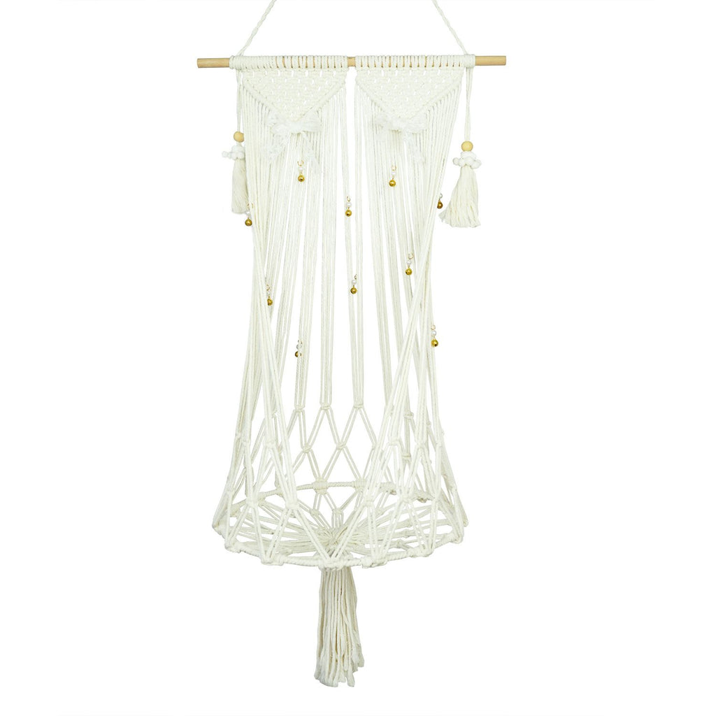 Boho Macrame Hanging Cat Hammock with Butterfly Bells & Tassels - 109cm Large Handmade Cotton Rope Cat Round Swing Bed, Indoor Outdoor Pet Lounge Chair