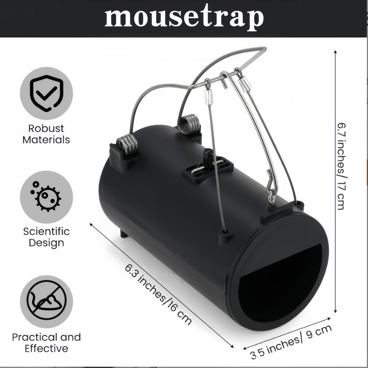Spring-Loaded Mole Trap Tunnel - 17 x 16 x 9cm Reusable Rodent Trap with Metal Trigger Mechanism, Pest Control Device for Farm, Lawns and Garden Use