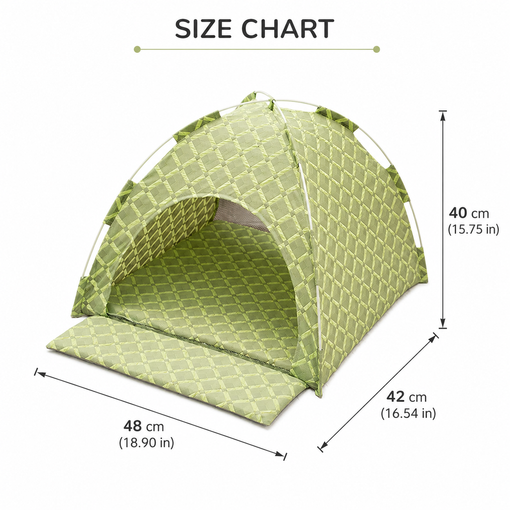 Green 48x42x40cm Summer Pet Cooling Tent Bed - Semi Enclosed Cat Dog House with Waterproof Oxford Fabric, Breathable Mesh, Fiberglass Frame, Non Slip Base