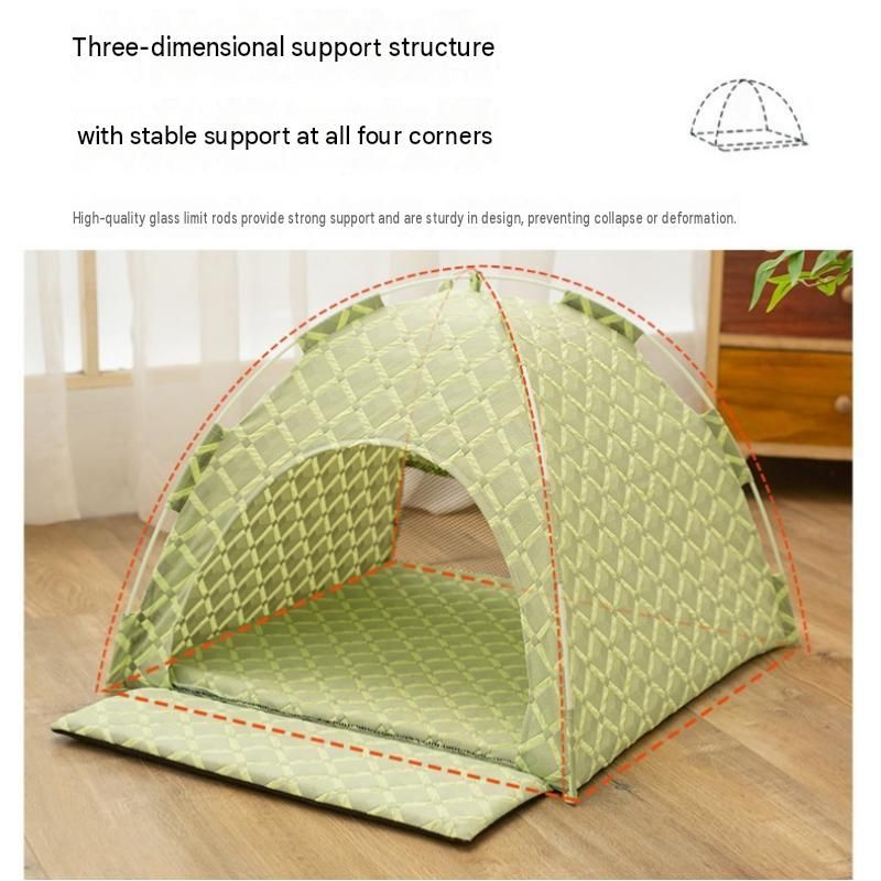 Grey 48x42x40cm Summer Pet Cooling Tent Bed - Semi Enclosed Cat Dog House with Waterproof Oxford Fabric, Breathable Mesh, Fiberglass Frame, Non Slip Base