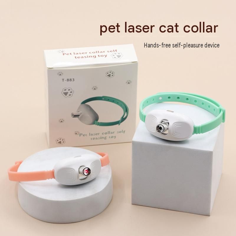 Green Self-Teasing Laser Cat Collar - USB Rechargeable Pet Toy - Adjustable Silicone Strap, Dual Light Modes, Hands-Free Entertainment for Cats