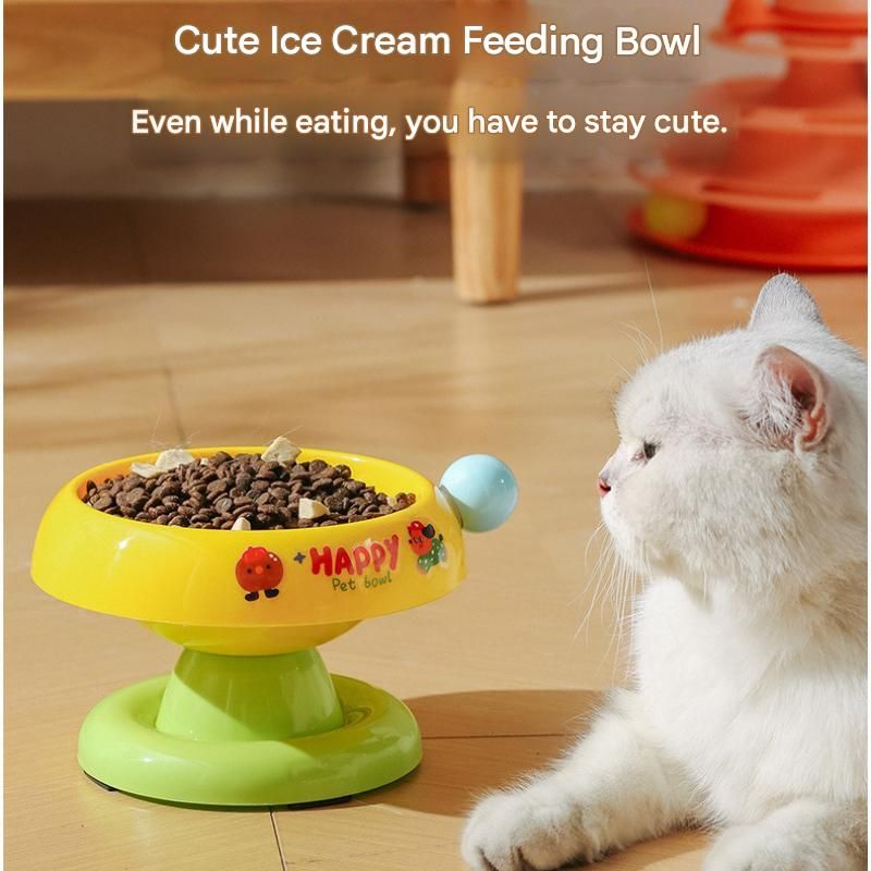White and Blue Elevated Pet Food Bowl - Stainless Steel Insert, Non-Slip Base, Wide Mouth Design, Ergonomic Neck Protection for Cats and Small Dogs