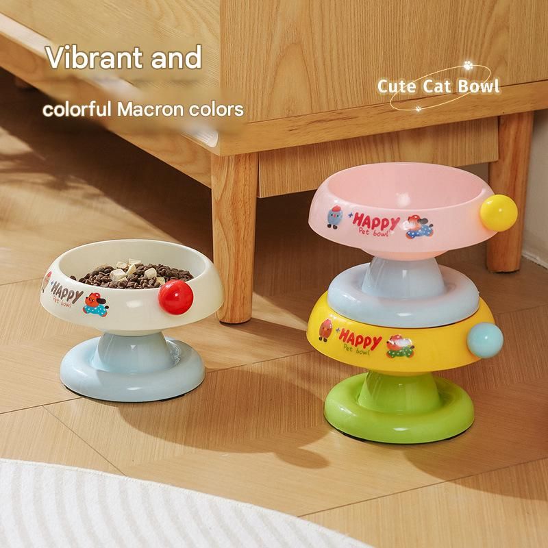 Yellow and Green Elevated Pet Food Bowl - Stainless Steel Insert, Non-Slip Base, Wide Mouth Design, Ergonomic Neck Protection for Cats and Small Dogs