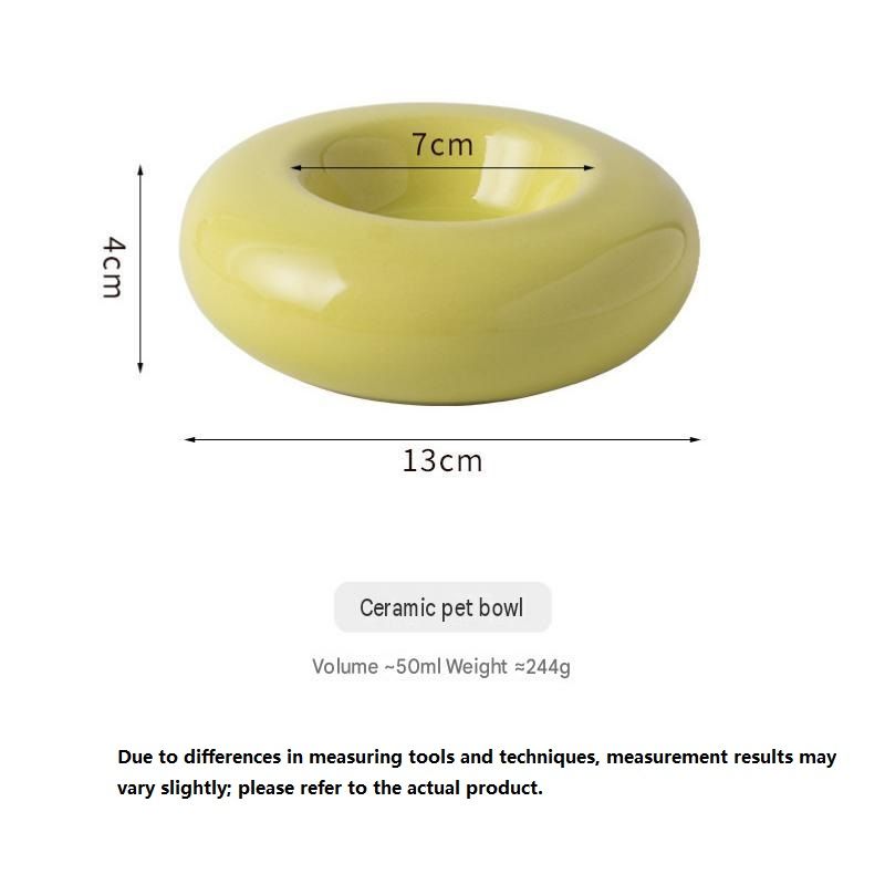 Blue Ceramic Pet Donut Bowl - 50ml  Food Dish for Cats and Small Dogs - Non Slip Base, Easy Clean Glaze, Compact Snack Feeder, Pastel Colours, Home and Travel Use