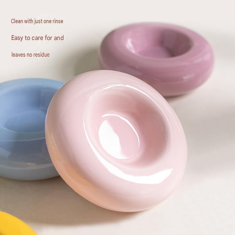 Red Ceramic Pet Donut Bowl - 50ml  Food Dish for Cats and Small Dogs - Non Slip Base, Easy Clean Glaze, Compact Snack Feeder, Pastel Colours, Home and Travel Use