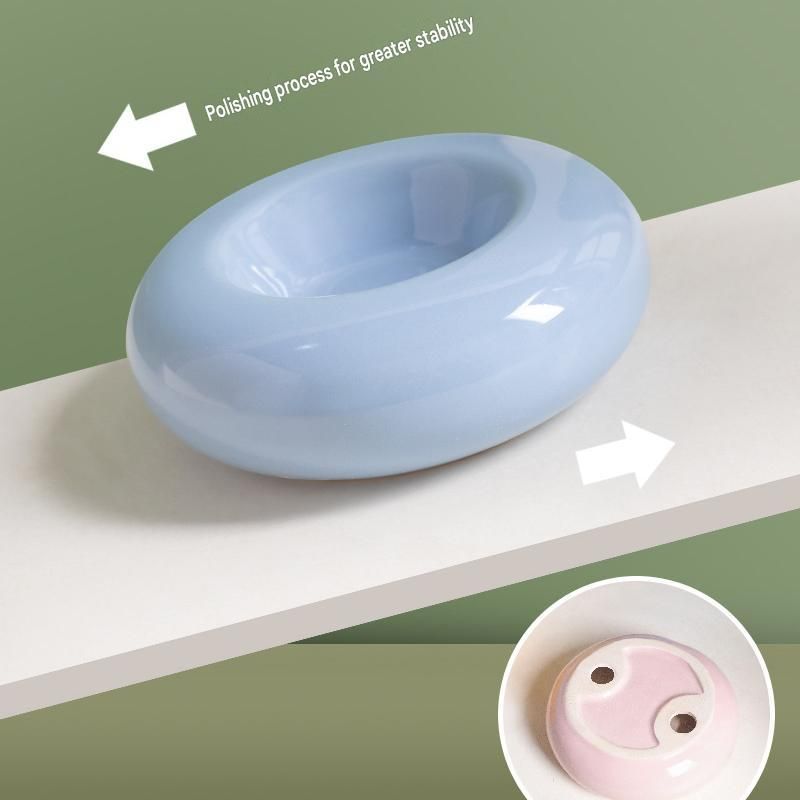 Pink Ceramic Pet Donut Bowl - 50ml  Food Dish for Cats and Small Dogs - Non Slip Base, Easy Clean Glaze, Compact Snack Feeder, Pastel Colours, Home and Travel Use