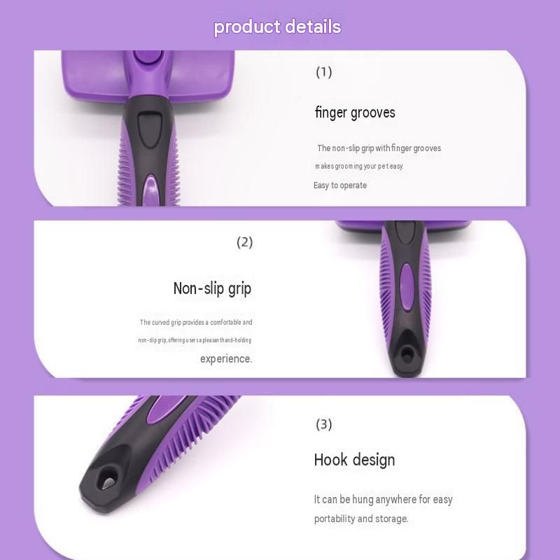 3 Pack Purple 17*10cm Self-Cleaning Pet Slicker Brush with 60 Degree Curved Pins - One-Click Hair Removal, Non-Slip Handle, Gentle Grooming Tool for Cats and Dogs