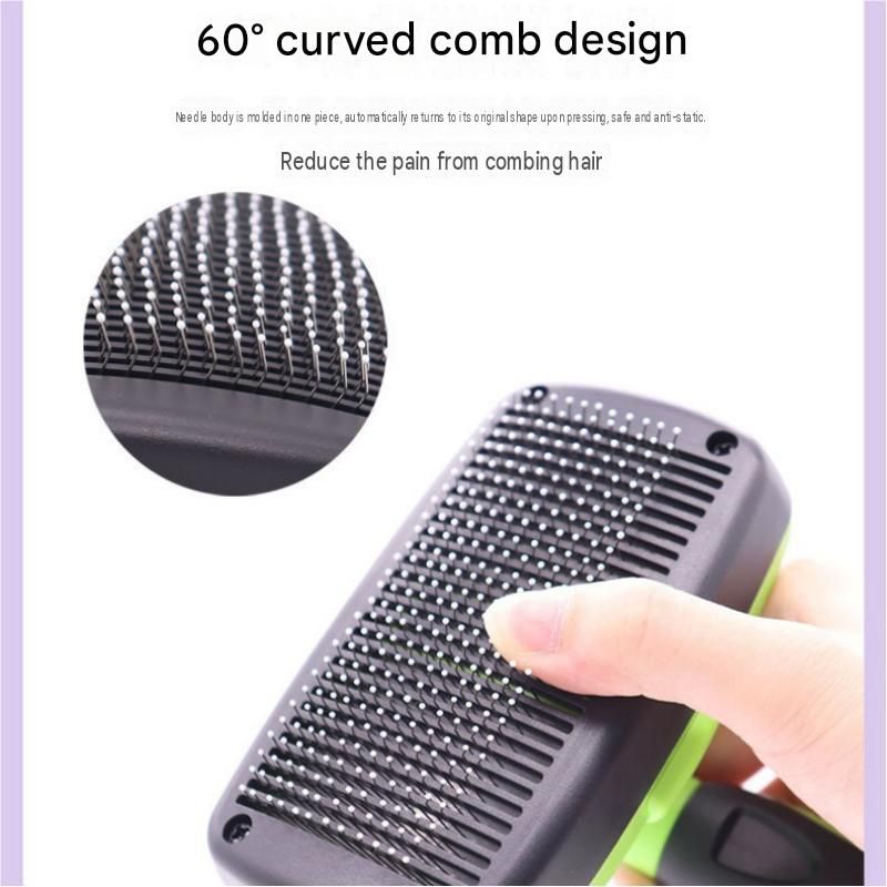 3 Pack Yellow 17*10cm Self-Cleaning Pet Slicker Brush with 60 Degree Curved Pins - One-Click Hair Removal, Non-Slip Handle, Gentle Grooming Tool for Cats and Dogs