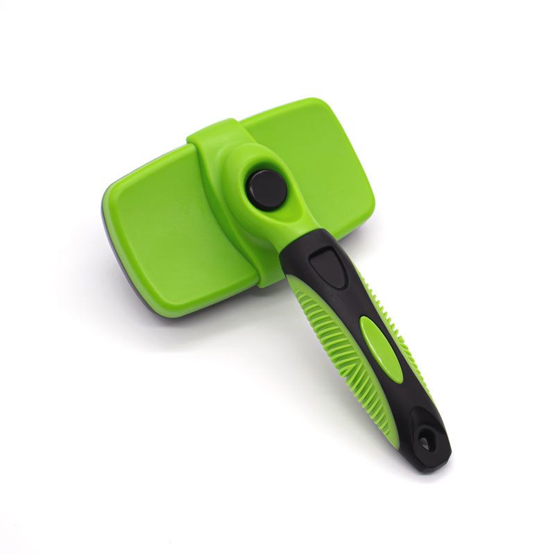 3 Pack Green 17*10cm Self-Cleaning Pet Slicker Brush with 60 Degree Curved Pins - One-Click Hair Removal, Non-Slip Handle, Gentle Grooming Tool for Cats and Dogs