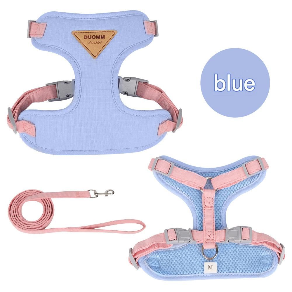 Blue M Size Adjustable Cat Harness and Leash Set - Escape Proof H-Shape Design, Breathable Polyester, Soft Padding, Outdoor Walking Safety