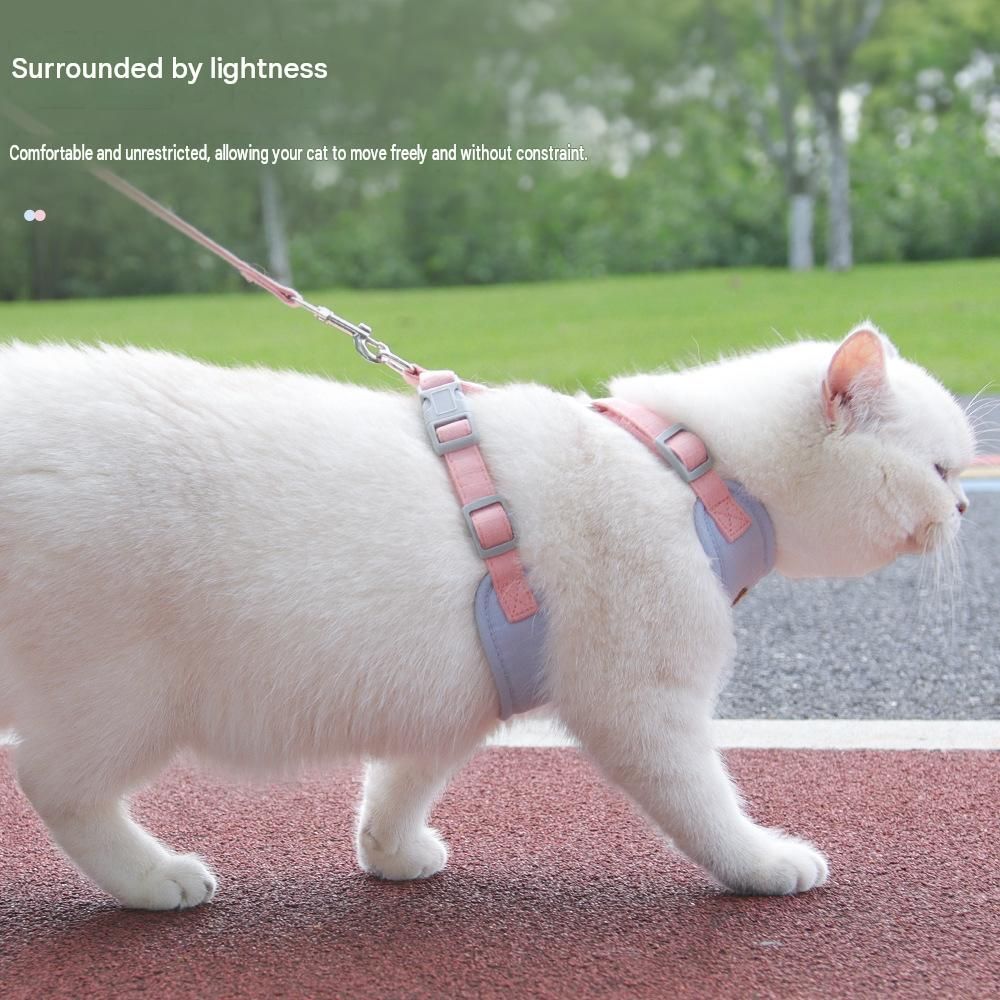 Blue M Size Adjustable Cat Harness and Leash Set - Escape Proof H-Shape Design, Breathable Polyester, Soft Padding, Outdoor Walking Safety