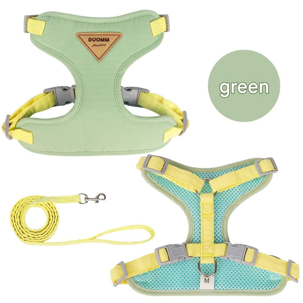 Green M Size Adjustable Cat Harness and Leash Set - Escape Proof H-Shape Design, Breathable Polyester, Soft Padding, Outdoor Walking Safety