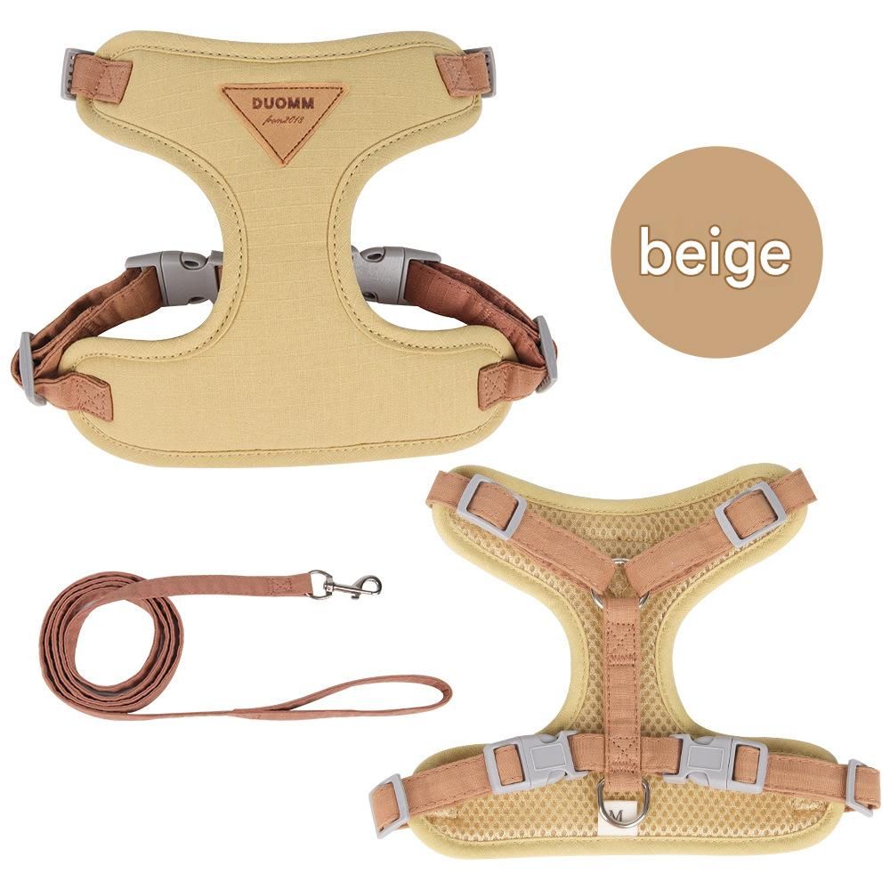 Beige M Size Adjustable Cat Harness and Leash Set - Escape Proof H-Shape Design, Breathable Polyester, Soft Padding, Outdoor Walking Safety