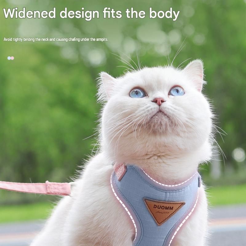 Beige M Size Adjustable Cat Harness and Leash Set - Escape Proof H-Shape Design, Breathable Polyester, Soft Padding, Outdoor Walking Safety