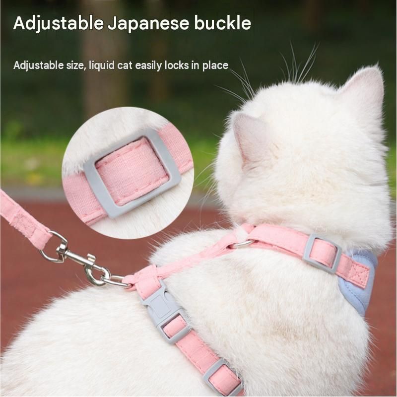 Blue L Size Adjustable Cat Harness and Leash Set - Escape Proof H-Shape Design, Breathable Polyester, Soft Padding, Outdoor Walking Safety