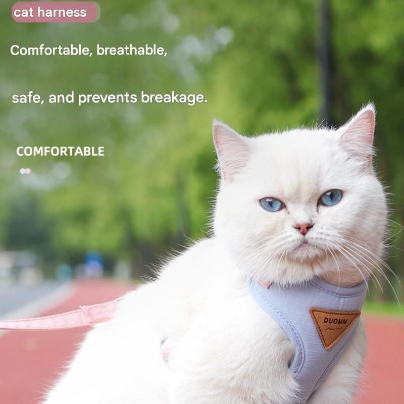 Beige L Size Adjustable Cat Harness and Leash Set - Escape Proof H-Shape Design, Breathable Polyester, Soft Padding, Outdoor Walking Safety