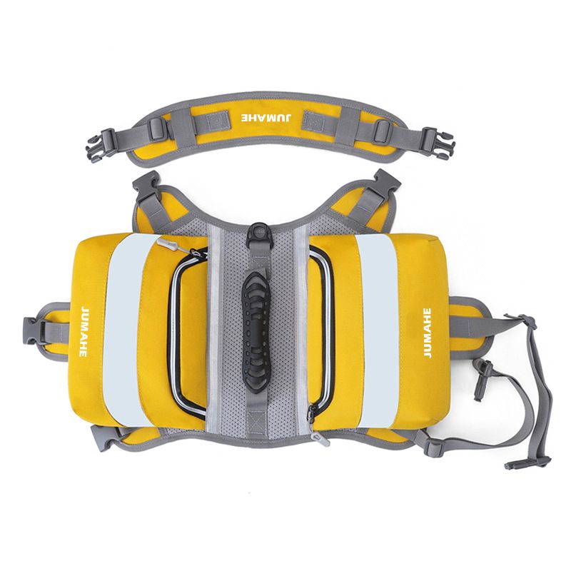 Yellow Dog Backpack Harness for Medium to Large Dogs - Tactical Vest with Saddlebags, Water-Repellent Oxford & Breathable Mesh - Reflective Outdoor Hiking Pack, Adjustable Chest Girth 65-93cm