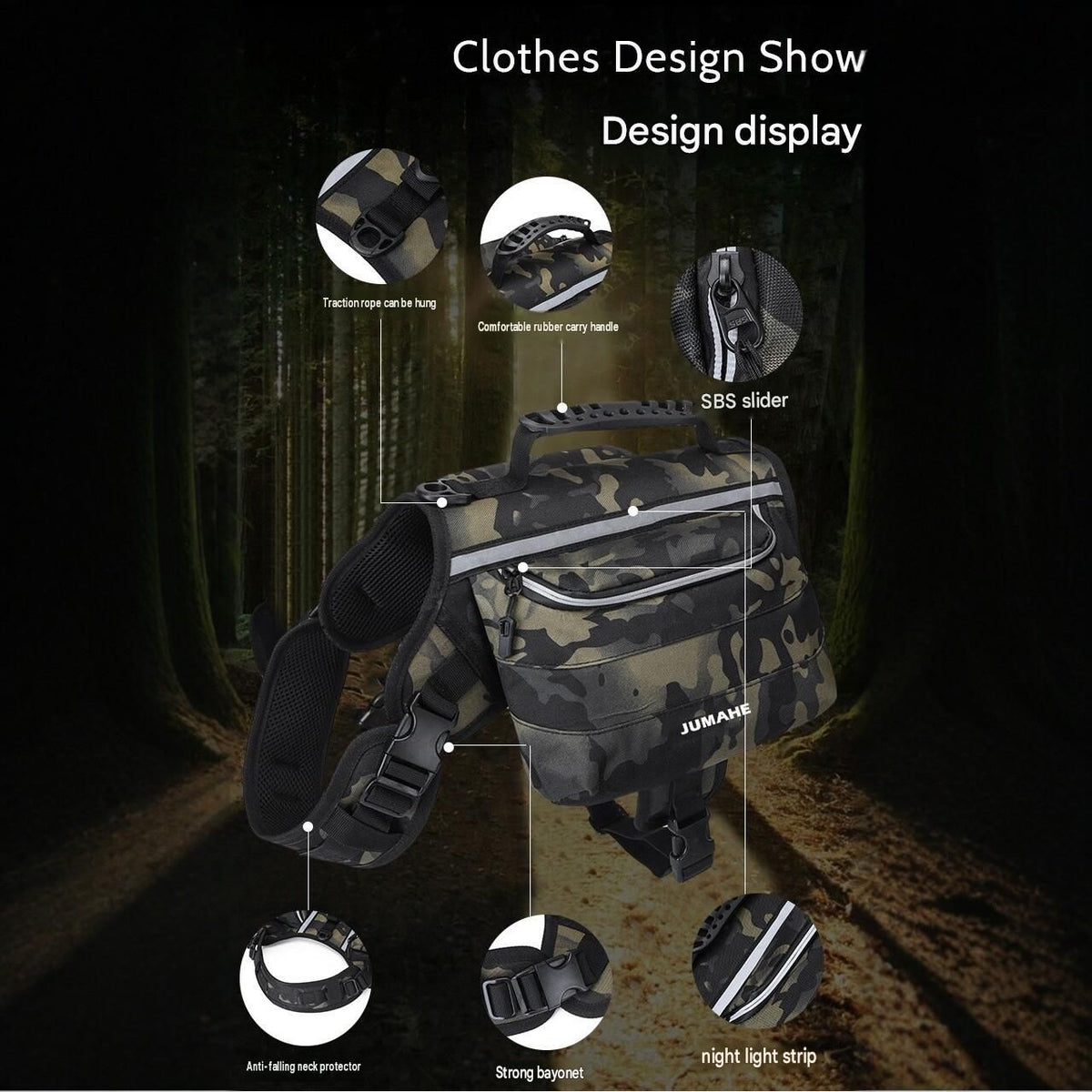 Yellow Dog Backpack Harness for Medium to Large Dogs - Tactical Vest with Saddlebags, Water-Repellent Oxford & Breathable Mesh - Reflective Outdoor Hiking Pack, Adjustable Chest Girth 65-93cm