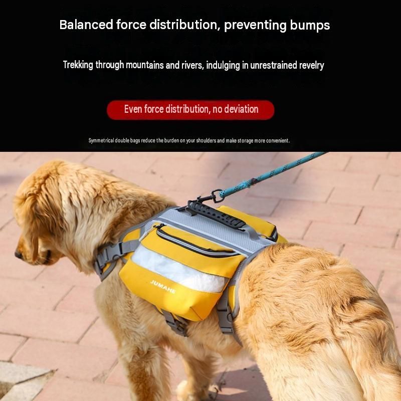 Yellow Dog Backpack Harness for Medium to Large Dogs - Tactical Vest with Saddlebags, Water-Repellent Oxford & Breathable Mesh - Reflective Outdoor Hiking Pack, Adjustable Chest Girth 65-93cm