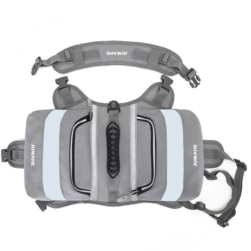 Light Grey Dog Backpack Harness for Medium to Large Dogs - Tactical Vest with Saddlebags, Water-Repellent Oxford & Breathable Mesh - Reflective Outdoor Hiking Pack, Adjustable Chest Girth 65-93cm