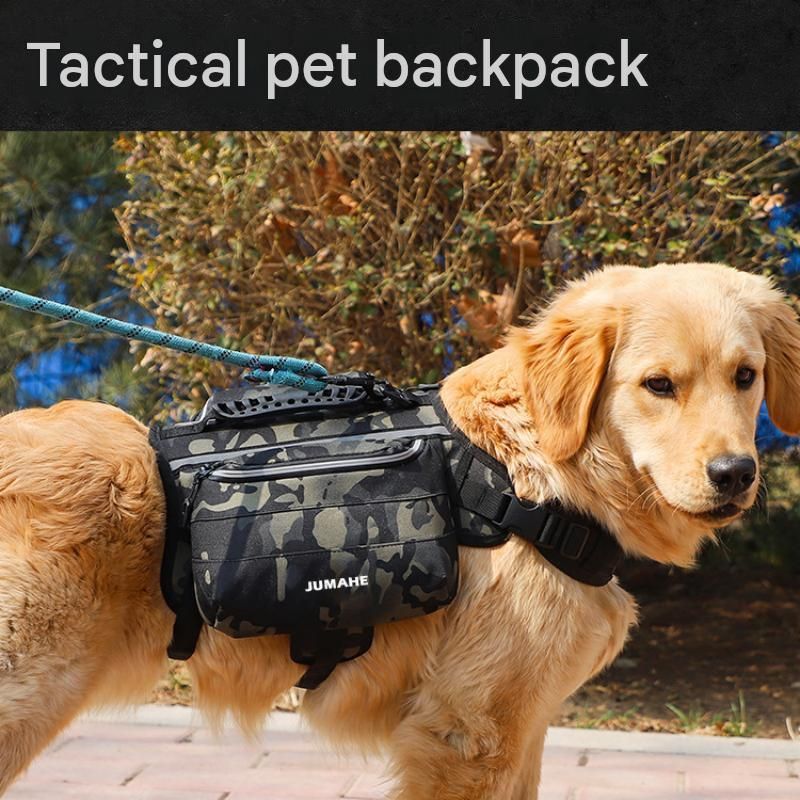 Light Grey Dog Backpack Harness for Medium to Large Dogs - Tactical Vest with Saddlebags, Water-Repellent Oxford & Breathable Mesh - Reflective Outdoor Hiking Pack, Adjustable Chest Girth 65-93cm