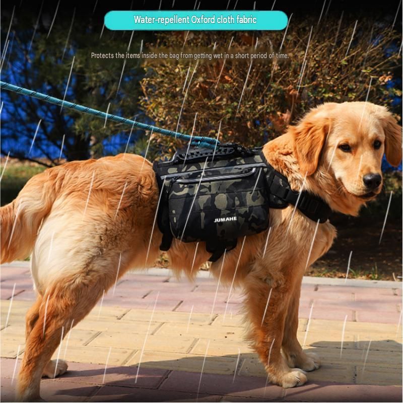 Black Dog Backpack Harness for Medium to Large Dogs - Tactical Vest with Saddlebags, Water-Repellent Oxford & Breathable Mesh - Reflective Outdoor Hiking Pack, Adjustable Chest Girth 65-93cm